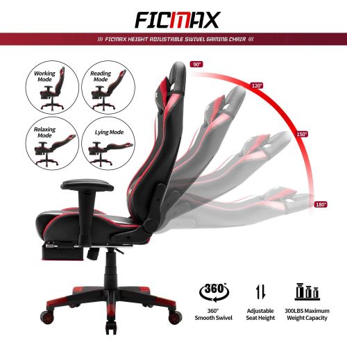  [아마존 핫딜] [아마존핫딜]Ficmax Massage Gaming Chair Ergonomic Gamer Chair with Footrest Reclining Game Chair with Armrest High Back PU Leather PC Gaming Chair Large Size Racing Office Chair with Headrest