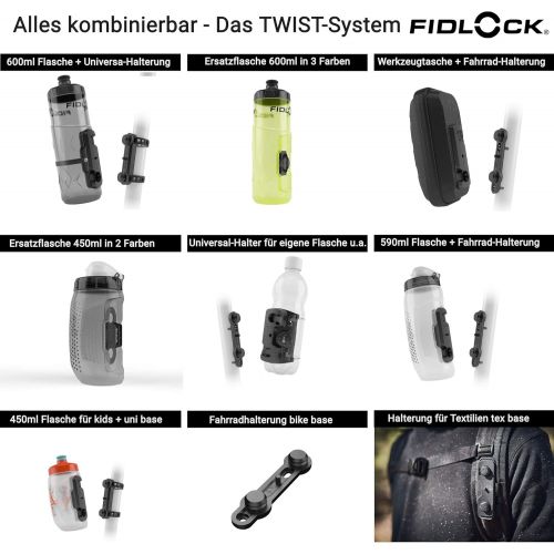  [아마존베스트]FIDLOCK Fidlock Twist Bottle 450 Set- Bike Water Bottle Holder with Attached Bottle - Cage Free Magnetic Mount - Smoke