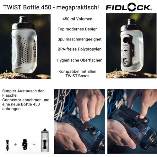  [아마존베스트]FIDLOCK Fidlock Twist Bottle 450 Set- Bike Water Bottle Holder with Attached Bottle - Cage Free Magnetic Mount - Smoke