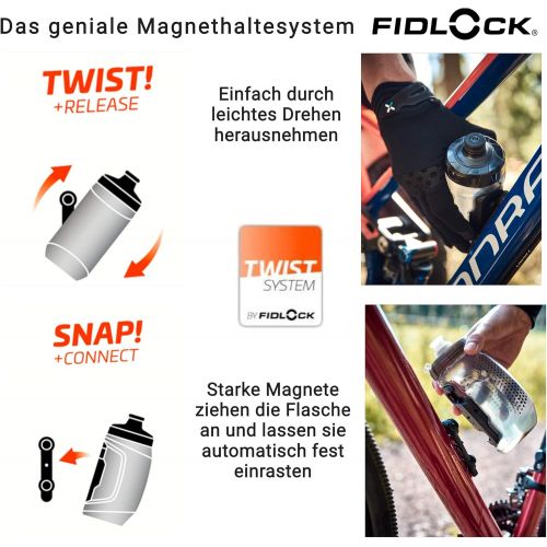  [아마존베스트]FIDLOCK Fidlock Twist Bottle 450 Set- Bike Water Bottle Holder with Attached Bottle - Cage Free Magnetic Mount - Smoke