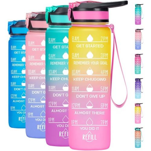  [아마존베스트]Fidus 32oz Leakproof Tritran BPA Free Water Bottle with Motivational Time Marker to Ensure You Drink Enough Water Daily for Fitness, Gym and Outdoor Sports