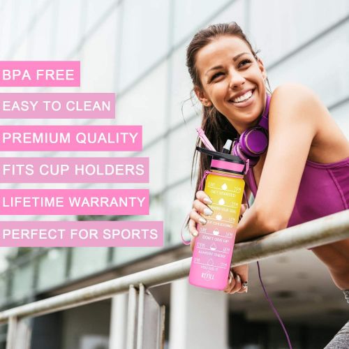  [아마존베스트]Fidus 32oz Leakproof Tritran BPA Free Water Bottle with Motivational Time Marker to Ensure You Drink Enough Water Daily for Fitness, Gym and Outdoor Sports