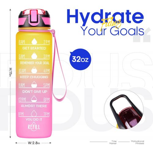  [아마존베스트]Fidus 32oz Leakproof Tritran BPA Free Water Bottle with Motivational Time Marker to Ensure You Drink Enough Water Daily for Fitness, Gym and Outdoor Sports