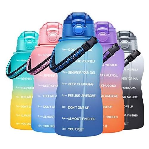  [아마존베스트]Fidus Large Half Gallon/64OZ Motivational Water Bottle with Paracord Handle & Removable Straw - BPA Free Leakproof Water Jug with Time Marker to Ensure You Drink Enough Water Daily