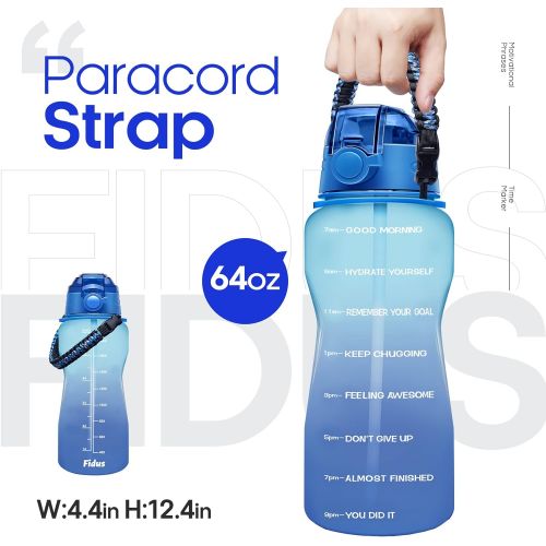  [아마존베스트]Fidus Large Half Gallon/64OZ Motivational Water Bottle with Paracord Handle & Removable Straw - BPA Free Leakproof Water Jug with Time Marker to Ensure You Drink Enough Water Daily