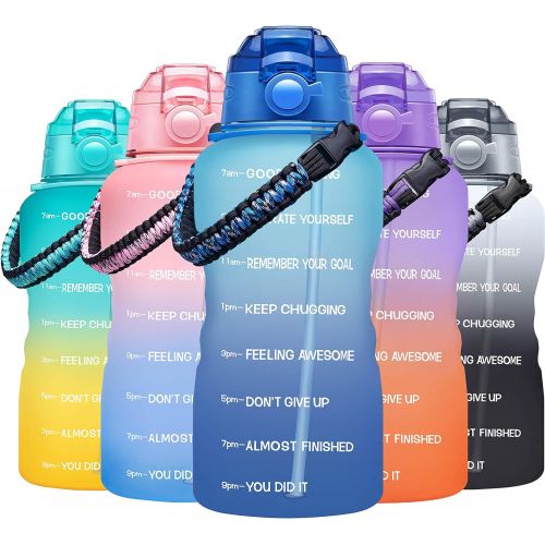  [아마존베스트]Fidus Large Half Gallon/64OZ Motivational Water Bottle with Paracord Handle & Removable Straw - BPA Free Leakproof Water Jug with Time Marker to Ensure You Drink Enough Water Daily