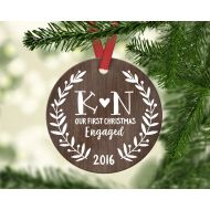 /Fieldtrip Engagement Gift for Couple Engagement Ornament First Christmas Engaged Ornament Engagement Gift for Her Personalized Wood Rustic Initials