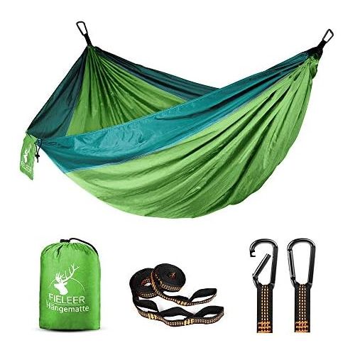  Fieleer Ultraleicht Reisehangematte Camping Outdoor Hammock | Mit Premium Karabinern & 2,5cm Breiten Schwerlastgurten mit 6 Schlingen | 275x140cm, 300kg Traglast, Aus Fallschirm Ny