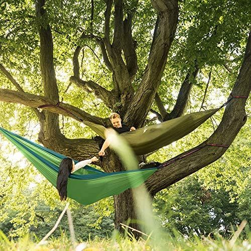  Fieleer Ultraleicht Reisehangematte Camping Outdoor Hammock | Mit Premium Karabinern & 2,5cm Breiten Schwerlastgurten mit 6 Schlingen | 275x140cm, 300kg Traglast, Aus Fallschirm Ny