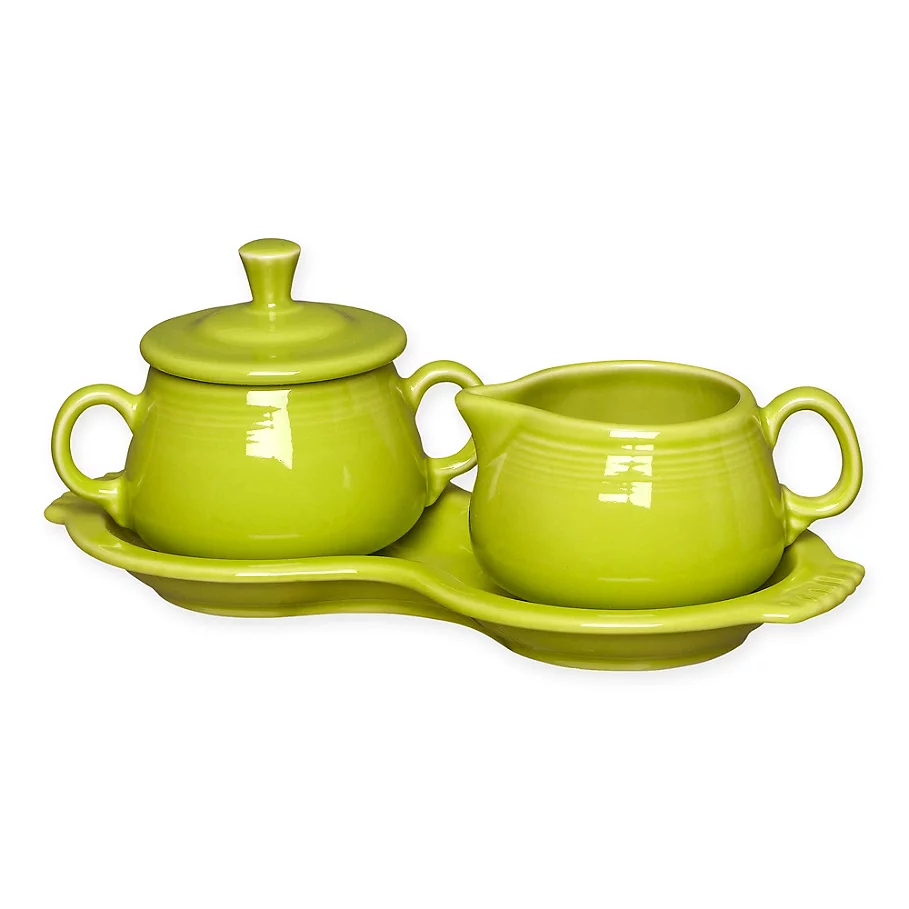 Fiesta Sugar and Creamer Set with Tray in Lemongrass