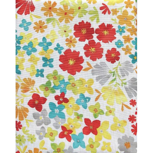 Fiesta Bright Floral Tablecloth Blue Red Yellow Orange Spring Green Flowers on White - Isadora Floral/Multi - 60 Inches by 102 Inches