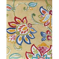 Fiesta Jacobean Floral Tablecloth Blue Red Orange White on Yellow - Jacobean/Sunflower - 60 Inches by 120 Inches
