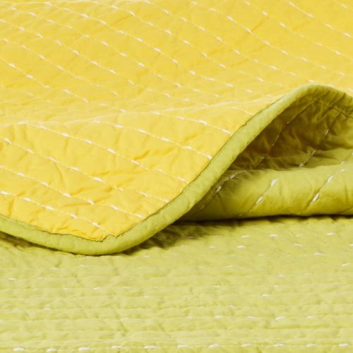  Fiesta Dash Reversible Quilt Set with 2 Euro Shams, FullQueen, Lemongrass GreenSunshine Yellow