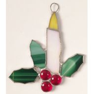 FiestaColor Handmade Stained Glass Christmas Candle with Holly! Gorgeous Ornament or Suncatcher.