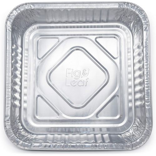  Fig & Leaf (20 Pack) 8” x 8” Square Baking Cake Pans with Plastic Dome Lids Heavy Duty l Disposable Aluminum Foil Tins l Portable Food Containers l Perfect for Roasting Oven Toaster Cooking