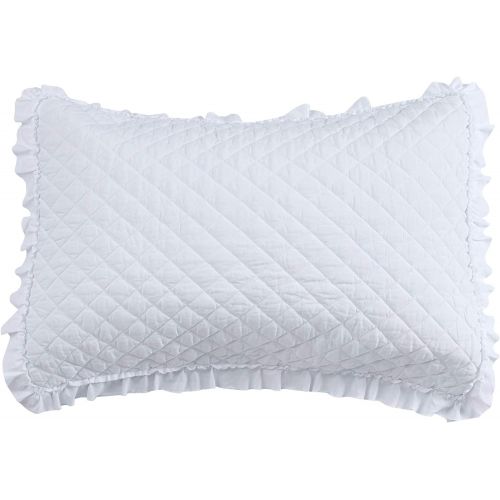  [아마존베스트]Figuran Quilt Set White 2-Piece with Pillow Shams ,Ruffle Design Decorative Quilt，Microfiber Lightweight Soft Bedding Coverlet Quilt for All Season（1Quilt&1Pillowcase）(Twin)