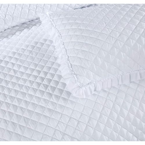  [아마존베스트]Figuran Quilt Set White 2-Piece with Pillow Shams ,Ruffle Design Decorative Quilt，Microfiber Lightweight Soft Bedding Coverlet Quilt for All Season（1Quilt&1Pillowcase）(Twin)