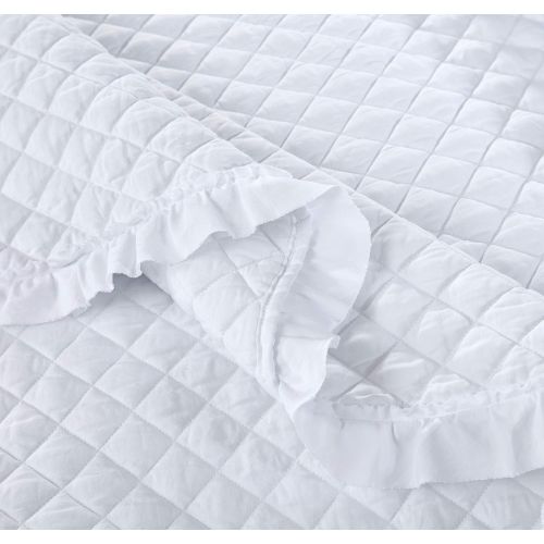  [아마존베스트]Figuran Quilt Set White 2-Piece with Pillow Shams ,Ruffle Design Decorative Quilt，Microfiber Lightweight Soft Bedding Coverlet Quilt for All Season（1Quilt&1Pillowcase）(Twin)