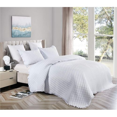  [아마존베스트]Figuran Quilt Set White 2-Piece with Pillow Shams ,Ruffle Design Decorative Quilt，Microfiber Lightweight Soft Bedding Coverlet Quilt for All Season（1Quilt&1Pillowcase）(Twin)