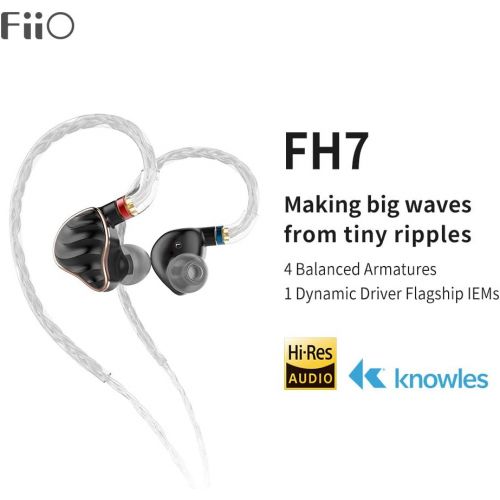  FiiO FH7 Earphones Headphones 5-Drive (1DD + 4BAs) Hybrid in-Ear Earbuds High Resolution with DIY Sound Filters for Smartphones/PC/Tablet (Black)