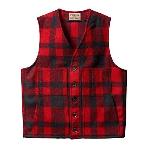 필슨 Filson Mens Mackinaw Wool Vest, Red Black, XS