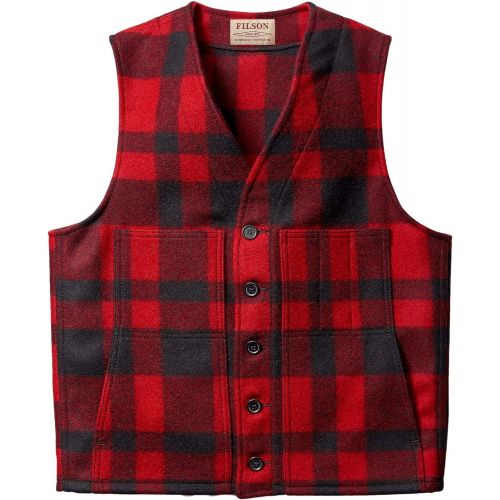 필슨 Filson Mens Mackinaw Wool Vest, Red Black, XS