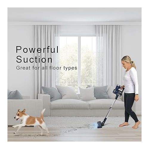  Filter Queen Cordless Vacuum Cleaner, 6-in-1 Stick Vac with Powerful Suction, Touch Screen LED Controls, Detachable Battery, for Quick Cleaning Hard Floor, Carpet, Pet Hair
