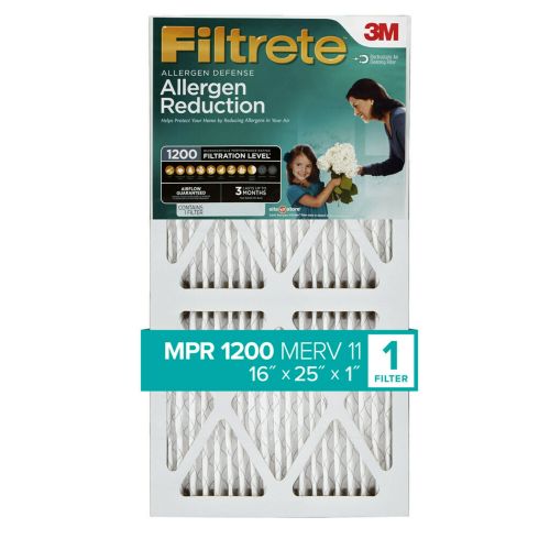  Filtrete Allergen Reduction HVAC Furnace Air Filter, 1200 MPR, 16 x 25 x 1, 1 Filter