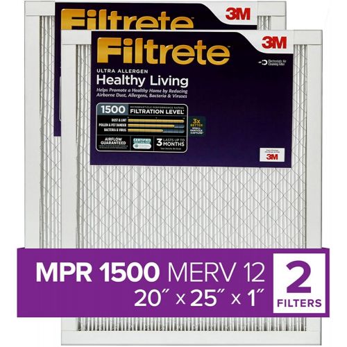  Filtrete 20x25x1, AC Furnace Air Filter, MPR 1500, Healthy Living Ultra Allergen, 2-Pack