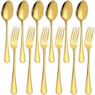 [아마존베스트]Set of 12, Gold Plated Stainless Steel Dinner Forks and Spoons, findTop Heavy-duty Forks (8 Inch) and Spoons (7 Inch) Cutlery Set- Gold