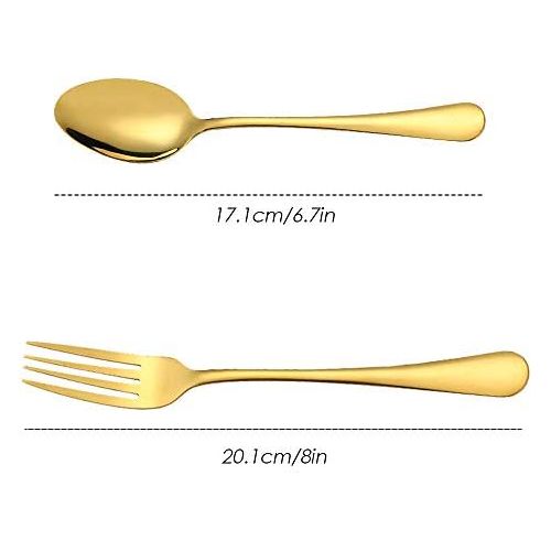  [아마존베스트]Set of 12, Gold Plated Stainless Steel Dinner Forks and Spoons, findTop Heavy-duty Forks (8 Inch) and Spoons (7 Inch) Cutlery Set- Gold