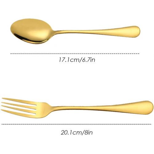  [아마존베스트]Set of 12, Gold Plated Stainless Steel Dinner Forks and Spoons, findTop Heavy-duty Forks (8 Inch) and Spoons (7 Inch) Cutlery Set- Gold