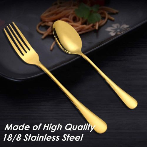  [아마존베스트]Set of 12, Gold Plated Stainless Steel Dinner Forks and Spoons, findTop Heavy-duty Forks (8 Inch) and Spoons (7 Inch) Cutlery Set- Gold