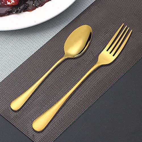  [아마존베스트]Set of 12, Gold Plated Stainless Steel Dinner Forks and Spoons, findTop Heavy-duty Forks (8 Inch) and Spoons (7 Inch) Cutlery Set- Gold