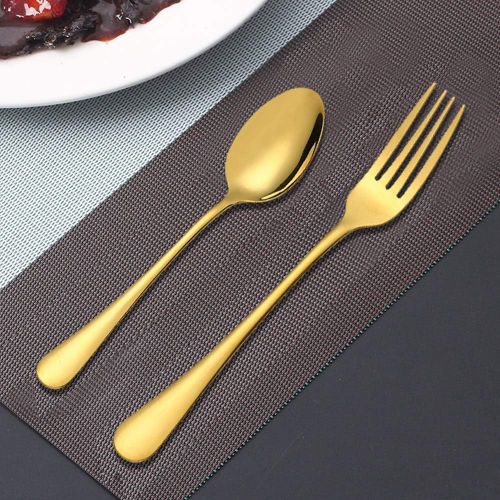  [아마존베스트]Set of 12, Gold Plated Stainless Steel Dinner Forks and Spoons, findTop Heavy-duty Forks (8 Inch) and Spoons (7 Inch) Cutlery Set- Gold