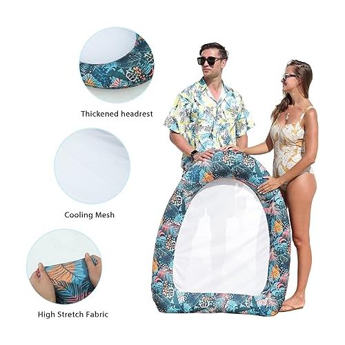  FindUWill Inflatable Pool Floats for adult, Fabric-Covered Comfort Pool lounge chairs, Multi-Purpose Tanning pool lounger, 45