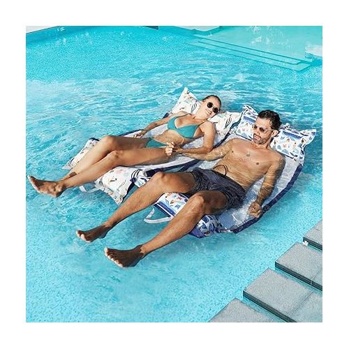  FindUWill 2-Pack Fabric Pool Floats, Inflatable Water Hammocks, XL Large Pool Float Lounger Chair for Adult