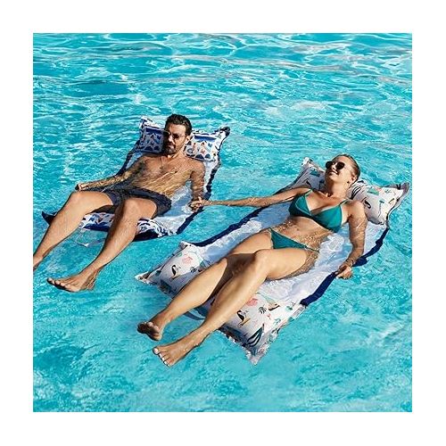  FindUWill 2-Pack Fabric Pool Floats, Inflatable Water Hammocks, XL Large Pool Float Lounger Chair for Adult