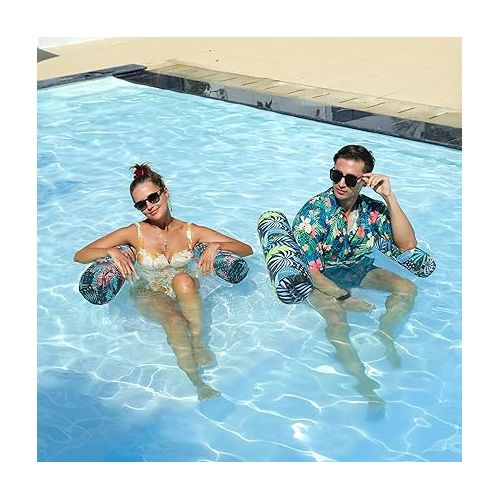  FindUWill Fabric Pool Floats Hammock, XL, 2 Pack Inflatable Water Floaties 4-in-1 (Saddle, Lounge Chair, Drifter), Lake, Beach, Pool Accessories for Adults