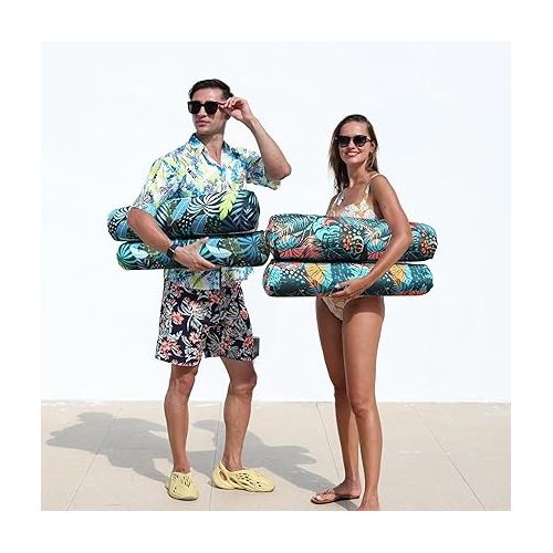  FindUWill Fabric Pool Floats Hammock, XL, 2 Pack Inflatable Water Floaties 4-in-1 (Saddle, Lounge Chair, Drifter), Lake, Beach, Pool Accessories for Adults