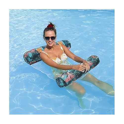  FindUWill Fabric Pool Floats Hammock, XL, 2 Pack Inflatable Water Floaties 4-in-1 (Saddle, Lounge Chair, Drifter), Lake, Beach, Pool Accessories for Adults