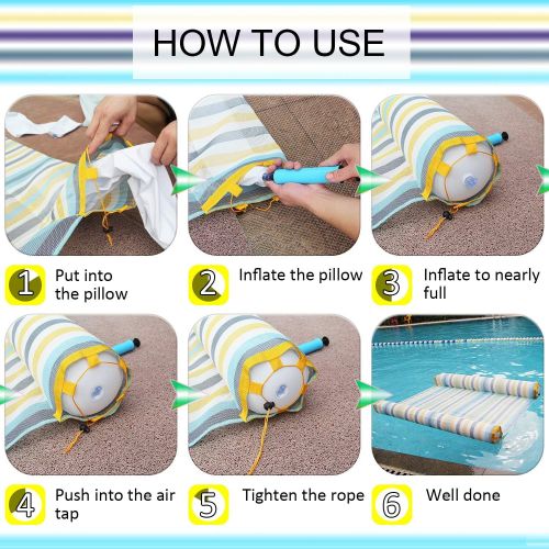  FindUWill Hammock Float Portable Swimming Pool Lounger with Inflatable Water Pillow (Colorful)