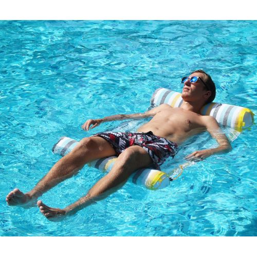  FindUWill Hammock Float Portable Swimming Pool Lounger with Inflatable Water Pillow (Colorful)