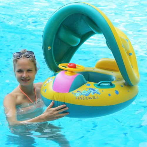  FindUWill Inflatable Baby Float-Pool Swimming Ring with Sun Canopy with Inflator Pump,Waterproof Carry Bag