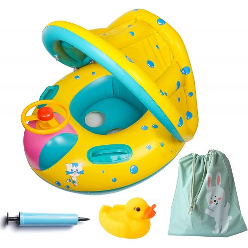  FindUWill Inflatable Baby Float-Pool Swimming Ring with Sun Canopy with Inflator Pump,Waterproof Carry Bag