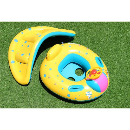  FindUWill Inflatable Baby Float-Pool Swimming Ring with Sun Canopy with Inflator Pump,Waterproof Carry Bag