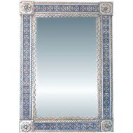 Fine Crafts Imports Big Silver Escudo Talavera Tile Tin Mirror