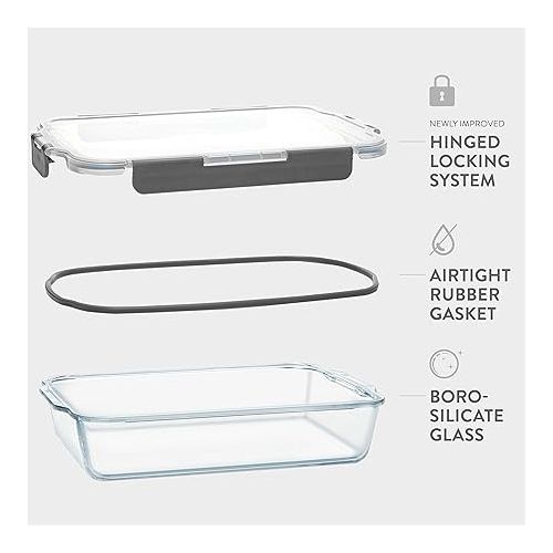  Superior Glass Casserole Dish with lid - 2-Piece Glass Bakeware And Glass Food Storage Set - 100% Leakproof Casserole Dish set with Hinged BPA-free Locking lids - Freezer-to-Oven-Safe Baking Dish Set.