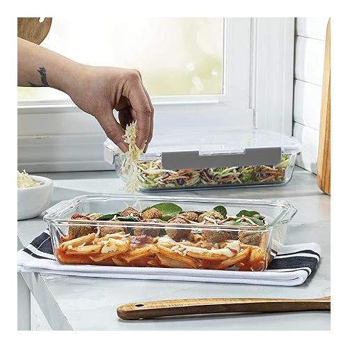  Superior Glass Casserole Dish with lid - 2-Piece Glass Bakeware And Glass Food Storage Set - 100% Leakproof Casserole Dish set with Hinged BPA-free Locking lids - Freezer-to-Oven-Safe Baking Dish Set.