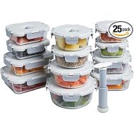 FineDine Vacuum Seal Glass Food Storage Containers With Hand Pump, 25 Piece Set, Airtight Pantry Kitchen Storage Containers w/Lids, Meal Prep Containers for Lunch, Leftovers